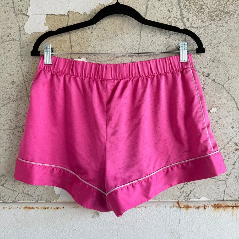 Victorias Secret Satin Pajama Set Hot Pink Polka Dot‎ PJs Silky Cami Shorts Y2K - Picture 9 of 16
